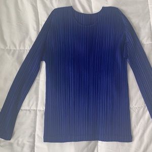 Issey Miyaki Pleats Please blue long sleeve blouse size 3